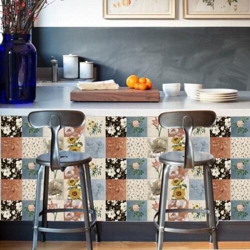 24pcs Flowers Peel Stick Wall Sticky Backsplash Floor Stair Stickers Tile Decals