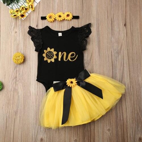 0-18M 3PCS Infant Baby Girl 1st Birthday Outfit Clothes Sets Party Flowers Romper Cake Smash Tutu Skirts Headband