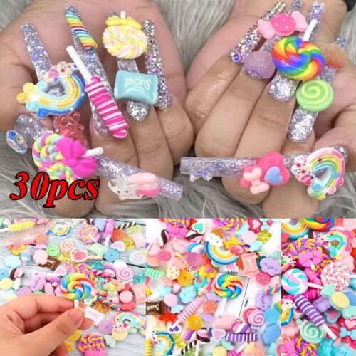 30/50/100pcs 3D Nail Charms Kawaii Candy Mixed Resin For Acrylic Nail Art Tips Rhinestones Decoration Manicure Tool