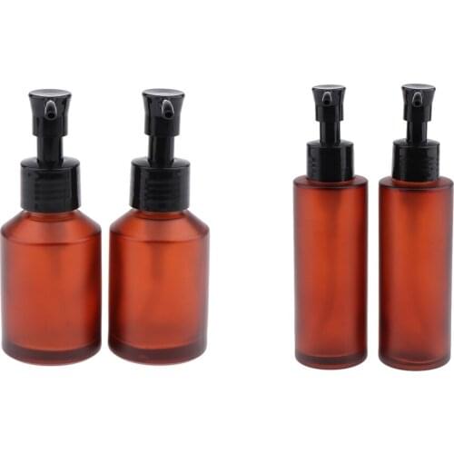 4pcs Empty Glass Pump Bottle Refillable Cosmetic Lotions Bottle 100ml 60ml