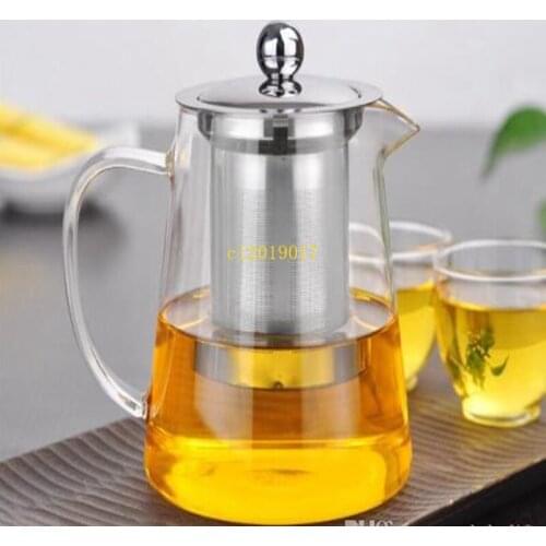550ml Clear Heat-resistant Glass Teapot with Stainless Steel Tea Strainer Home Office Teaware #23