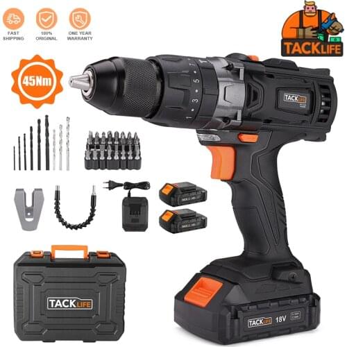TACKLIFE PCD04B Cordless Drill Hammer Drill With 0-1600RMP Variable Speed 2.0Ah Li-Ion Battery Power Tools