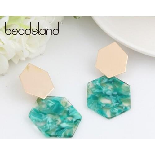 Beadsland Acetic Acrylic Drop Earrings Hexagon Design Fashion Ethnic For Woman Girl Party Festival Hot Sell Gift 40386