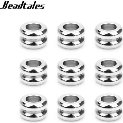 Beadtales 10pcs Stainless Steel Charm Beads 4mm European Large Hole Groove Glossy Beads Spacer for DIY Jewelry Material Supplier