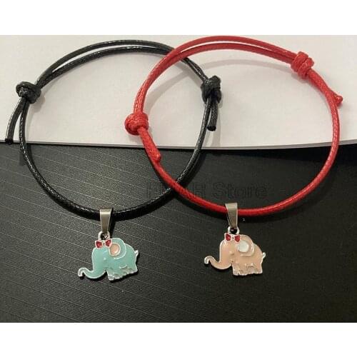 2Pcs/lot Cute Enamel Elephant Charm Bracelet Lucky Red Thread String Adjustable Friendship Bracelets For Women Girl Kids Jewelry
