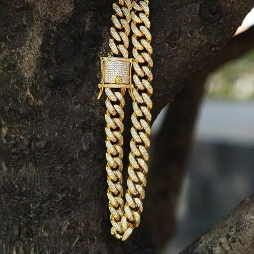 Hip Hop Micro Paved AAA CZ Stone Bling Iced Out Round Cuban Chain Necklaces for Men Fashion Rapper Jewelry Gifts Gold