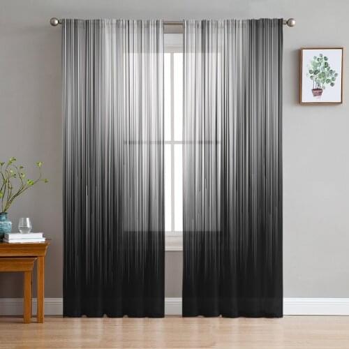 Black And White Irregular Vertical Stripes Tulle Window Treatment Sheer Curtains for Living Room the Bedroom Curtains Decoration