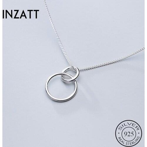 INZATT Real 925 Sterling Silver Round Pendant Choker Necklace For Fashion Women Party Fine Jewelry Minimalist Cute Accessories