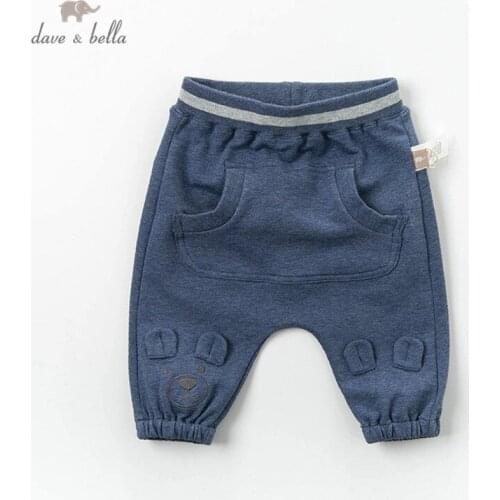 DBJ13526-2 dave bella baby boy spring pants children full length kids solid pants infant toddler trousers