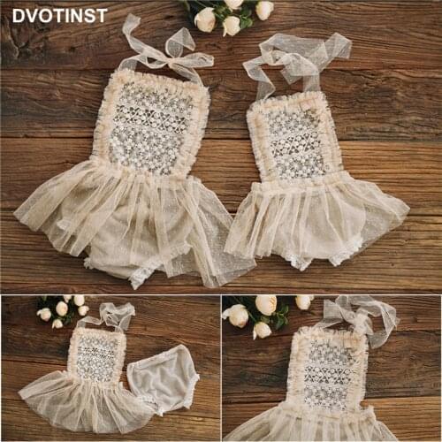 Dvotinst Newborn Baby Girls Photography Props Lace Halter Dress Outfit Shorts 2pcs Set Fotografia Studio Shoots Photo Props