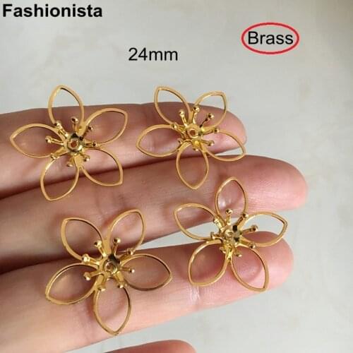 50 pcs - Double Layers Brass Flowers Bead Caps 24mm Gold/KC Gold/Silver-color 3D Flower For Jewel Crafts Making -U