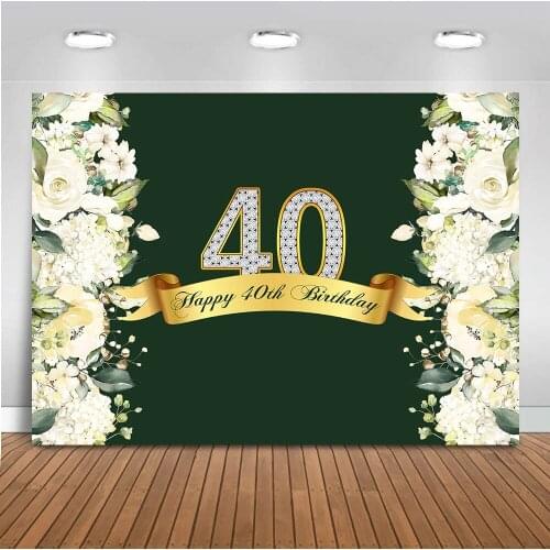 Neoback Happy Birthday Backdrop for Photography 40th Theme Party Background for Photo Studio Wedding Flower Wall 7x5ft Cloth 416