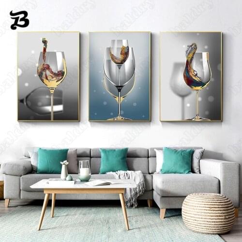 Canvas Painting Modern Wine Glasses Still Life Posters and Prints Wall Art Pictures for Living Room and Bathroom Home Decoration