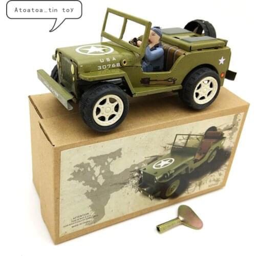 Classic Car Tin Wind Up Clockwork Toys SUV Car Wind-up Tin Toy For Children Adults Educational Collection Gifts