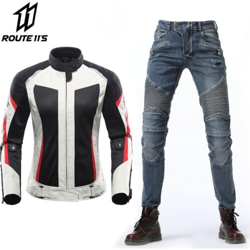 Women Motorcycle Jacket + Motorcycle jeans Set With protective gear Motorbike Jacket Jaqueta Moto Motoqueiro Jackets Anti-fall