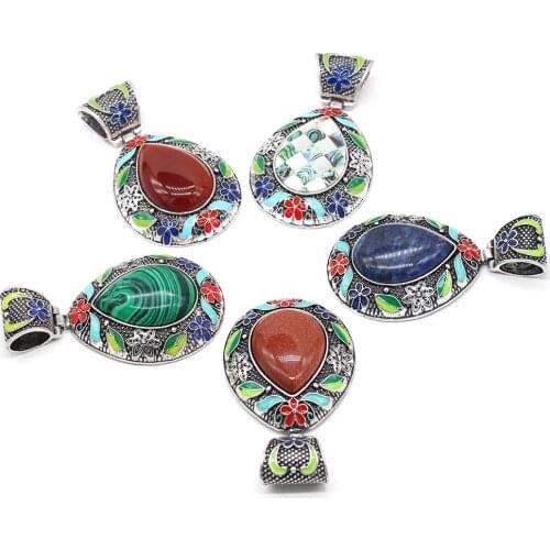 Natural stone Pendant Lace Boho Ethnic Drop shape Exquisite charms For jewelry making DIY Necklace accessories 45x75mm