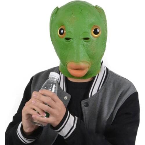 1Pc Adult Funny Ugly Green Fish Head Latex Cosplay Party Halloween Alien Mask