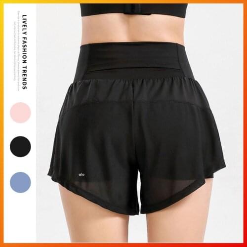 Alo Yoga 2021 Summer Womens Sexy High Waist Shorts Mesh Breathable Moisture Absorption 3-color Sports Fitness Running 1841