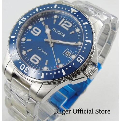 Top Brand BLIGER Sapphire Crystal Mens Watch With Automatic Self-Winding Movement 40mm Wristwatch With Date Window