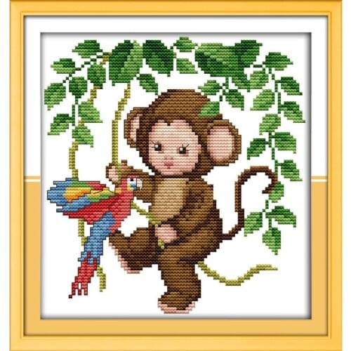 Everlasting Love A Baby Monkey Chinese Cross Stitch Kits Ecological Cotton Stamped Printed 11CT DIY Gift New Year Decorations
