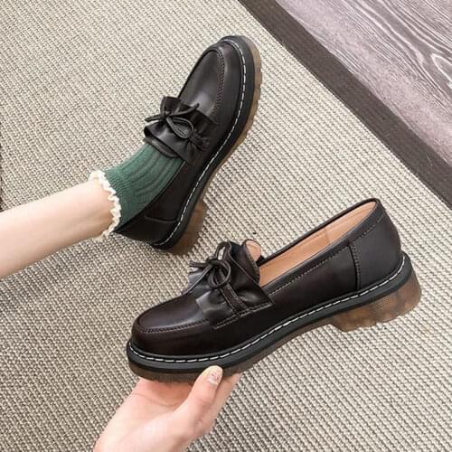 Autumn Fashion Loafers Shallow Mouth with Belt Leather Plus Size Flats Shoes for Women