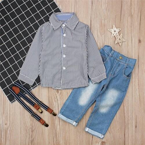 Baby Boy Clothes Leisure Striped Long Sleeved Shirts Tops + Jeans 2PCS Infant Clothing Kids Bebes Jogging Suits