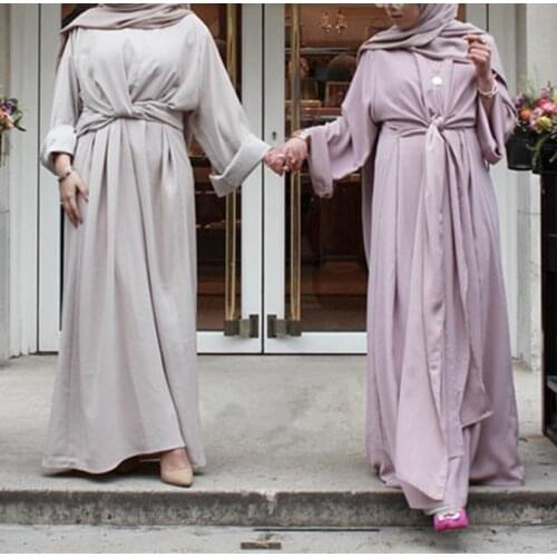 Solid Open Kaftan Dubai Abaya Turkey Kimono Cardigan Robe Muslim Hijab Dress Ramadan Abayas For Women Caftan Islamic Clothing