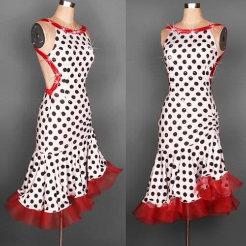 Custom spiral polka diamond Paso Double jive Rumba cha cha salsa tango one-piece Latin dance dress competition wear S-XXXL