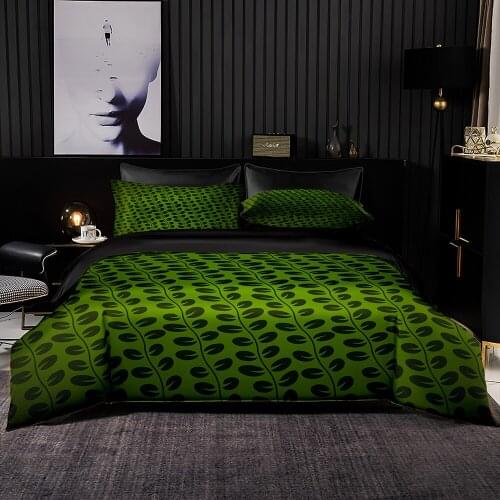 Modern Style Luxury Duvet Cover Set With Pillowcase,210x210 Quilt Cover,173×218 Blanket Cover,Green Leaf Pattern Bedding Set