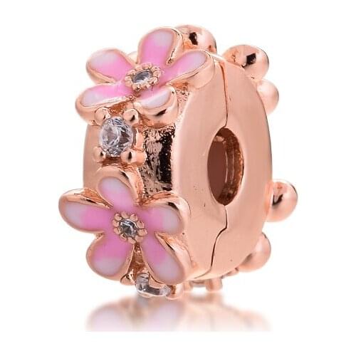 Pink Spacer Clip Charms 925 Sterling Silver Crystal Beads for Jewelry Making Fits Original Pandora Bracelet DIY Gift Kralen