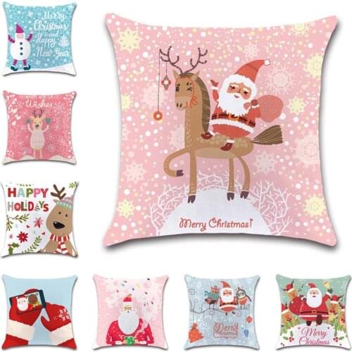 Merry Christmas Pink cartoon Santa Claus Cushion Cover Decorative sweet Home sofa shop seat friend kids bedroom gift pillowcase