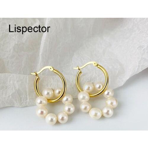 Lispector 925 Sterling Silver Baroque Natural Shell Pearl Hoop Earrings for Women Luxury Round Circle Wreath Earrings Jewelry