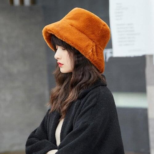 Faux Fur Winter Bucket Hat For Women Girl Fashion Solid Thickened Soft Warm Fishing Cap Outdoor Vacation Hat Cap Lady Hat Cap