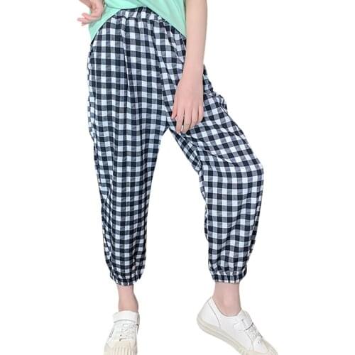 Girl Pants Plaid Pattern Girl Pants Children Casual Style Childrens Pants Summer Girl Clothes 6 8 10 12 14