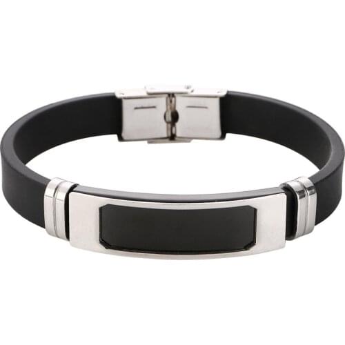 ORCHYO Silver Color Stainless Steel Silicone Cuff Bracelet USA/RUSSIAN/BRAZIL Mens Black Bangles Best Gift Wholesale 005004