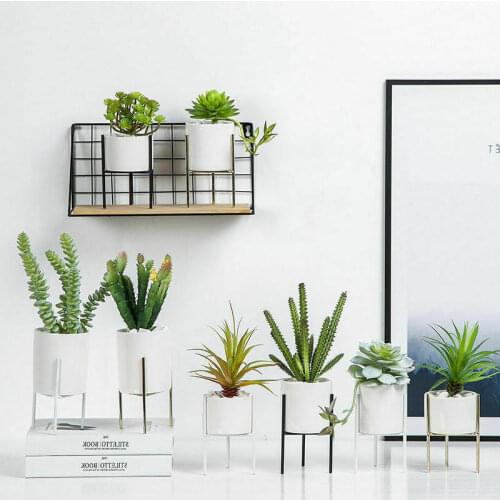 Modern Plant Stand Ceramic Planter Pot Succulent Flower Iron Rack Holder Garden