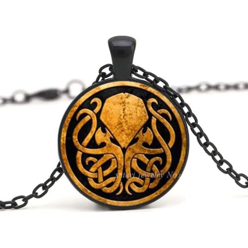 Vintage Cthulhu Pendant Necklace Mysterious Pentagram Eye Picture Glass Dome Cabochon Necklaces For Women Men Handmade Jewelry