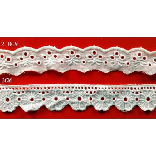 Top quality 2.8cm/3cm snow white cotton fabric base cotton hollow-out embroidery lace trim,XERY0207F