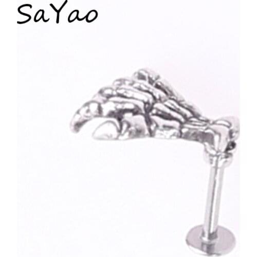 SaYao 1piece 16G Stainless Steel Tragus Ear Piercing Human Hand Claw Earrings Lip Ring Labret Rings 2018 Body Piercing Jewelry
