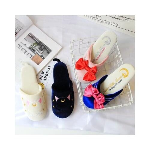 Women Anime Slippers Hot Slippers Luna Artemis Cute Cat Tail Plush Shoes House Home Slippers Cosplay Wholesale Lot