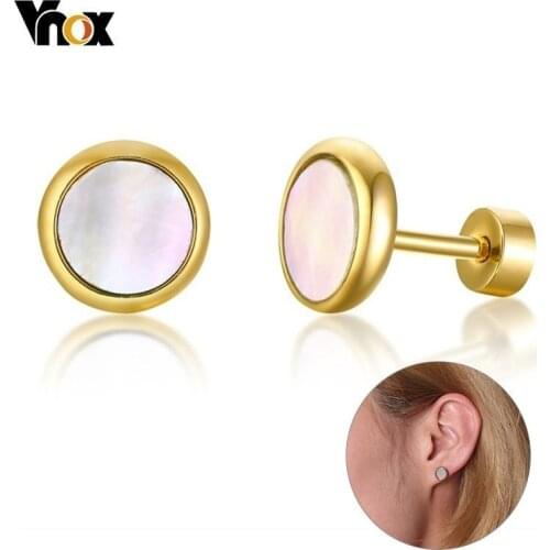 Vnox Elegant Shell Earrings for Women Gold Tone Stainless Steel Stud Earrings Simple Classic Feme Brincos