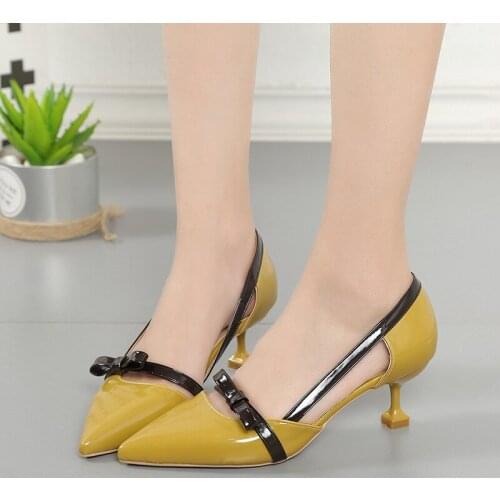 New summer 2020 bowknot stiletto heels womens sandals side hollow shallow mouth slimming pointed womens shoes