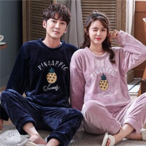 Winter Young Womens Pajamas Warm Flannel Panda Long-Sleeve Home Sets Pyjamas Loose Men Couple Sleepwear Top+ Pants Pijama Mujer