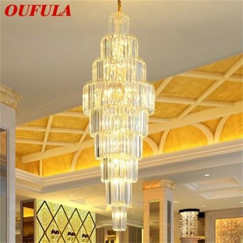 OUFULA Gold Chandelier Fixtures Modern Luxury Crystal Pendant Lamp Light Home LED for Stairs Hall Decoration