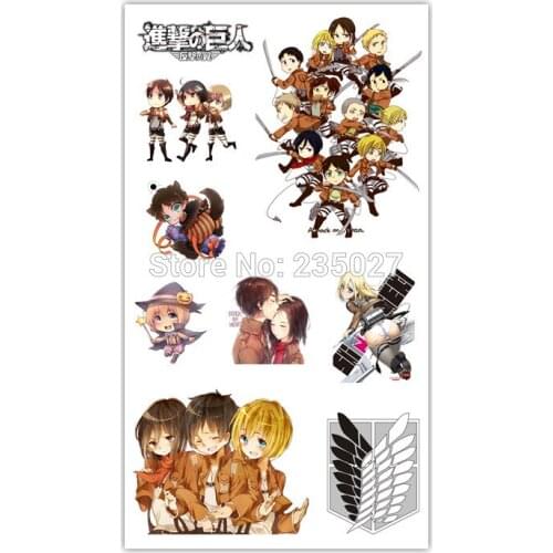 100 pcs/lot Anime Attack on Titan Tattoo Stickers Tattoos Paper For Kids Body Arm Anime Sticker