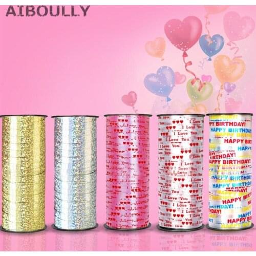 100 Yard Crimped Curling Ribbon Roll Silver Gold Balloon Ribbons I love you happy birthday Florist Crafts And Gift Wrapping
