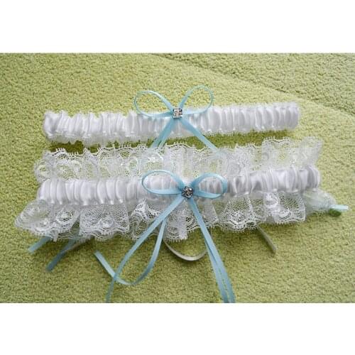 2pcs/set Lace Wedding Garter crystal blue bow Bride Garters Womens Sexy Leg ring Belt Suspender Marriage Ceremony accessories