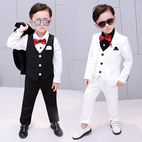 2018 Brand Flowers Boys Suits Wedding Formal Children Suit Tuxedo Dress Party clothing vest pant coat ceremony Costumes 2-12Y