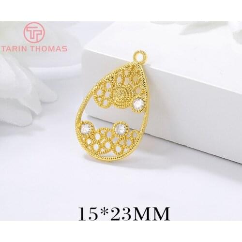4PCS 15x23MM 24K Gold Color Brass Zircon Tear Drop Shape Charms Pendants Jewelry Making Supplies Diy Findings Accessories