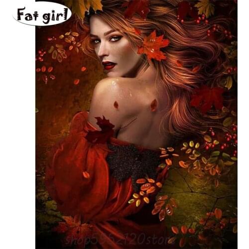 DIY 5D Diamond Painting sexy beauty Cross Stitch Diamond Embroidery Red maple leaf Picture Rhinestones Mosaic wall Art